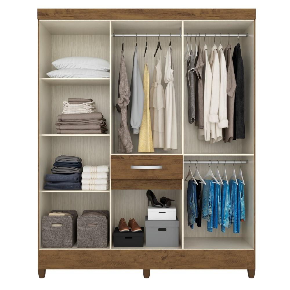 Guarda Roupa Steven Castanho Wood com Espelho