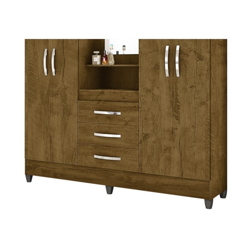 Guarda Roupa de Casal Capri 04 Portas e 03 Gavetas Castanho Wood - Moval
