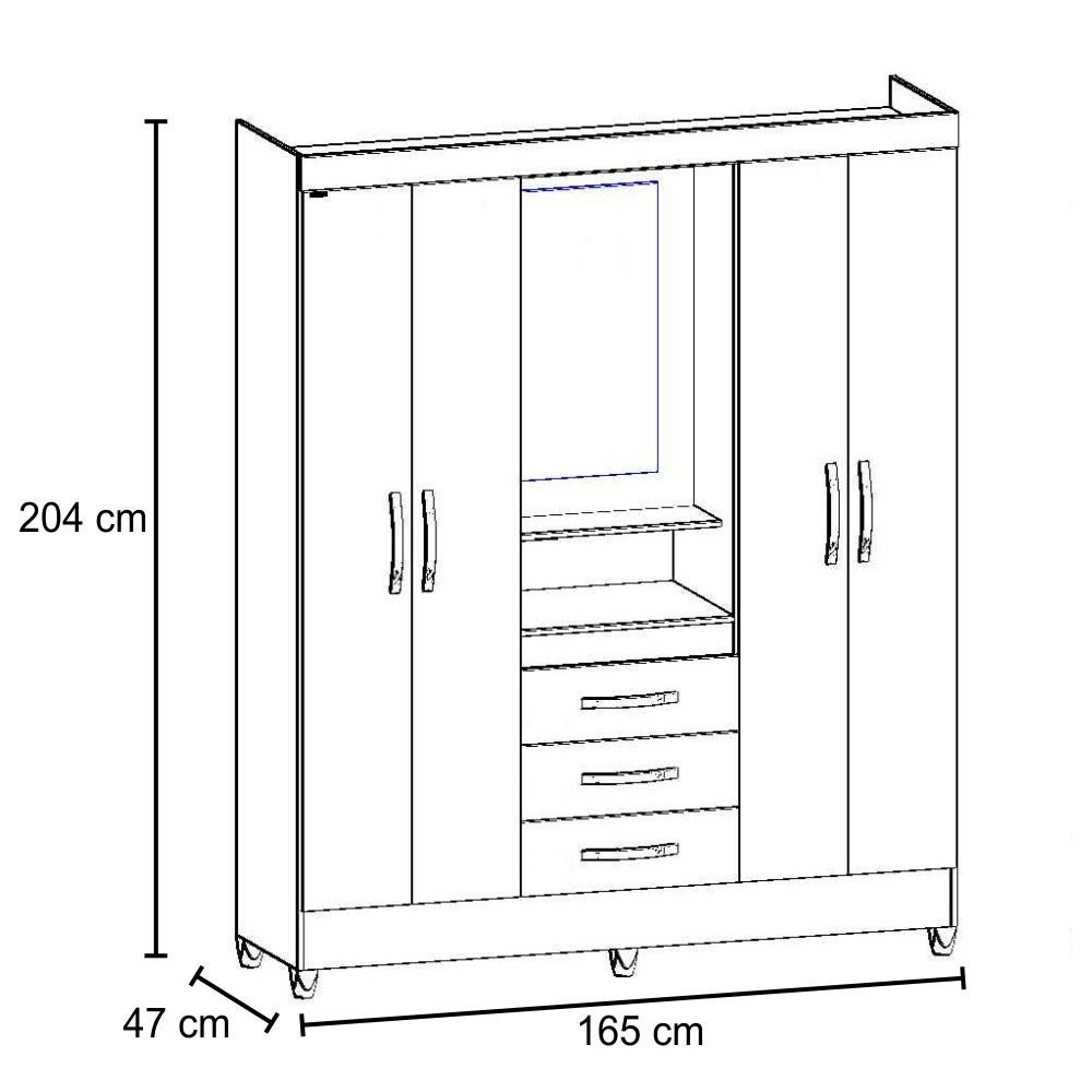 Guarda Roupa de Casal Capri 04 Portas e 03 Gavetas Castanho Wood - Moval