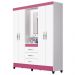 Guarda Roupa de Casal Capri 04 Portas e 03 Gavetas Flex Branco ou Branco com Rosa - Moval