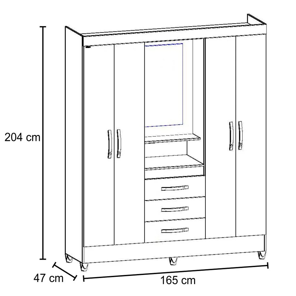 Guarda Roupa de Casal Capri 04 Portas e 03 Gavetas Flex Branco ou Branco com Rosa - Moval