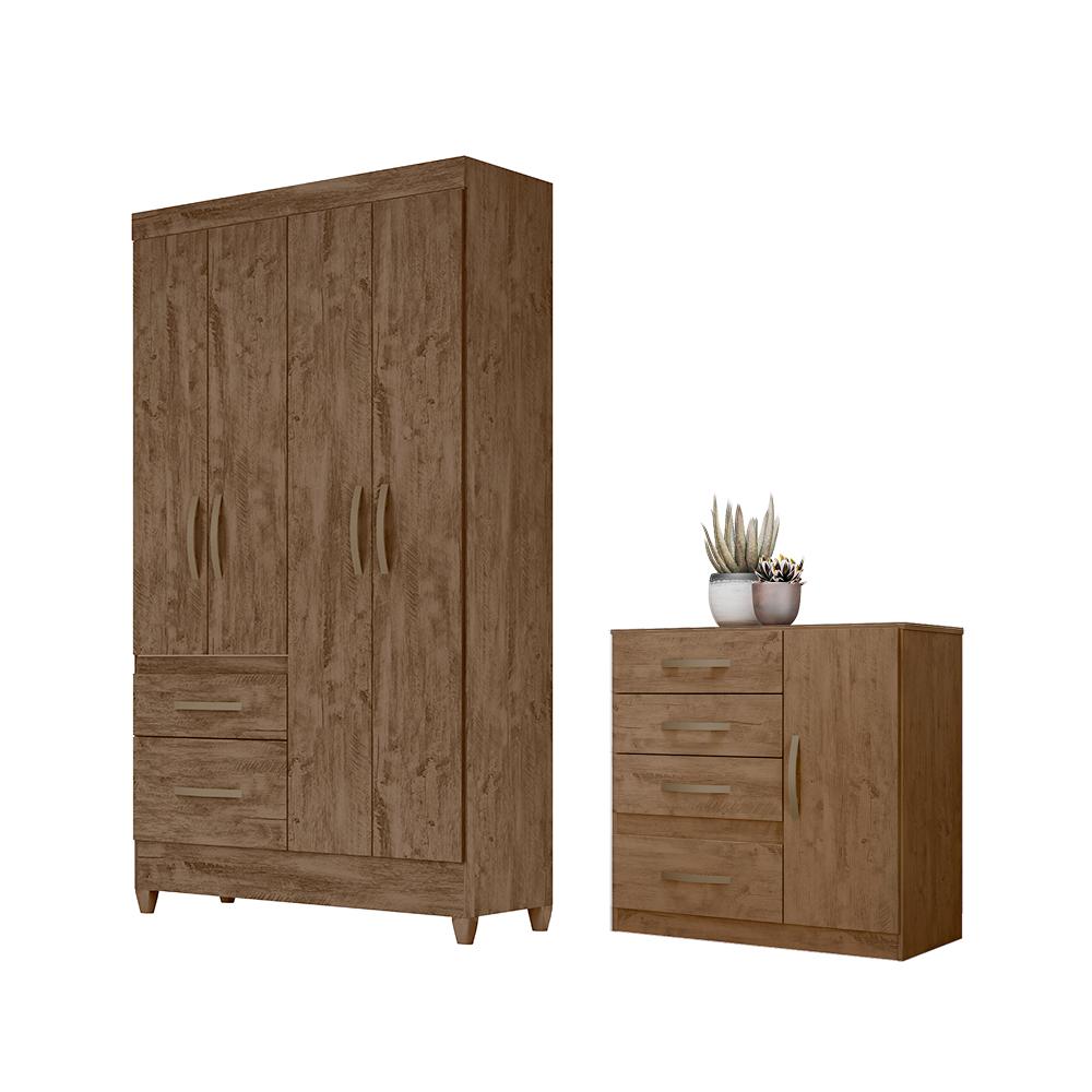 Jogo Gaveteiro e Roupeiro Taiti Castanho Wood