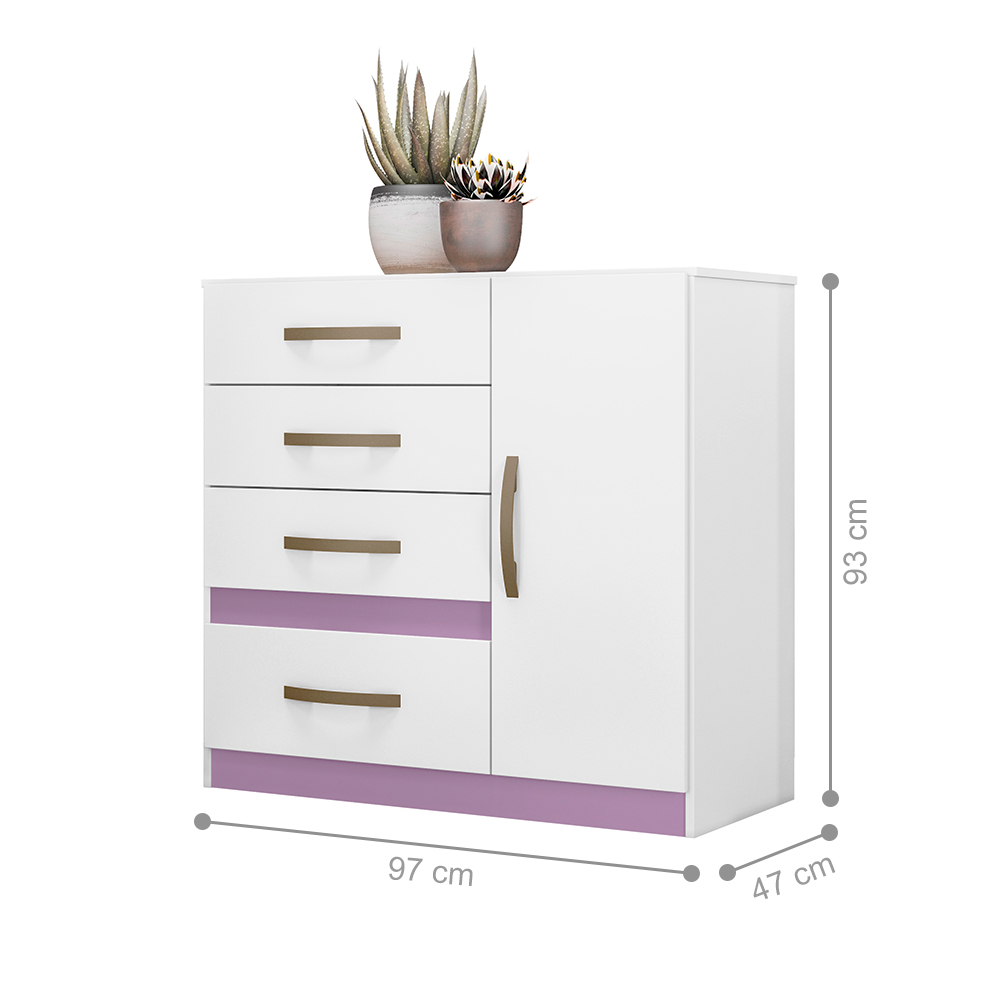 Jogo Gaveteiro e Roupeiro Tulum Branco Rosa Azul Lilás