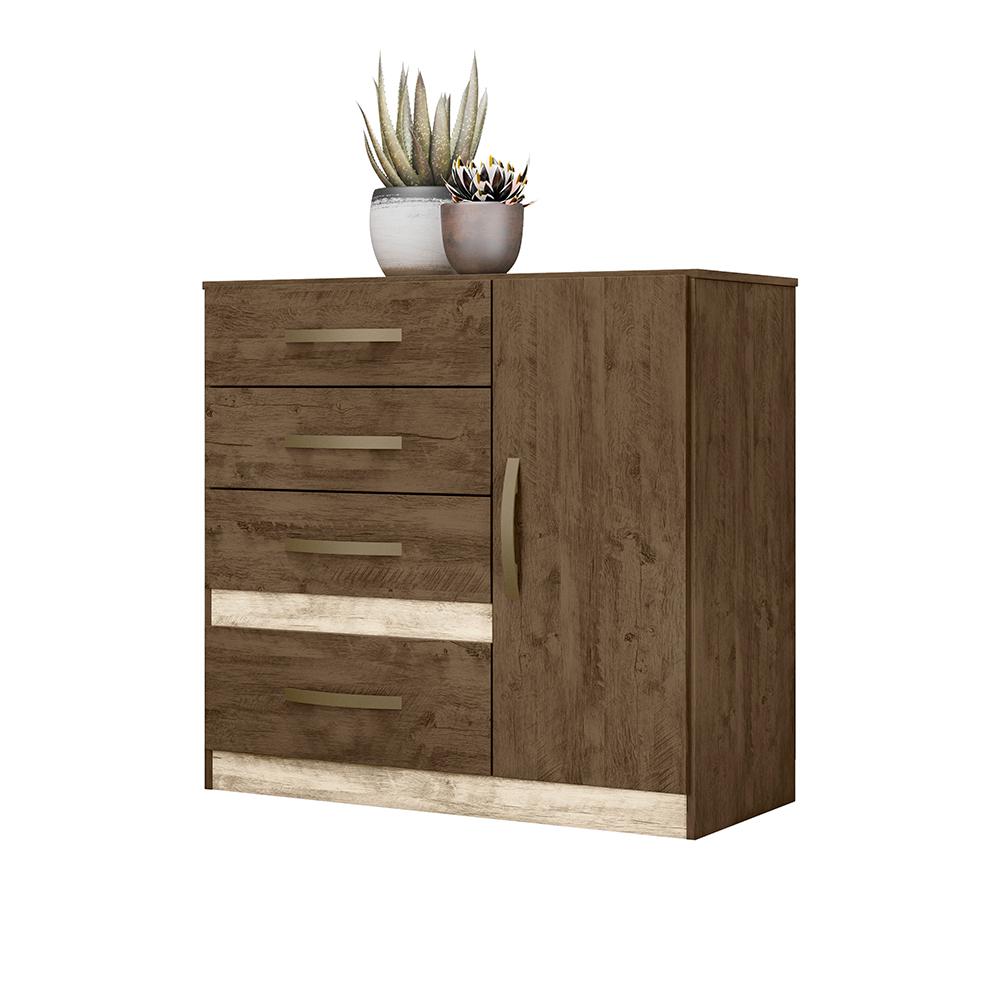 Jogo Gaveteiro e Roupeiro Tulum Com Espelho Castanho Wood