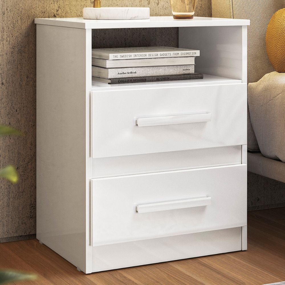 Kit 2 Mesas de Cabeceira Apolo 2 Gavetas 46 cm Branco Flex Moval