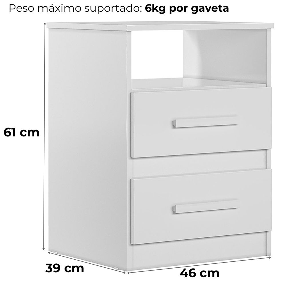 Kit 2 Mesas de Cabeceira Apolo 2 Gavetas 46 cm Branco Flex Moval