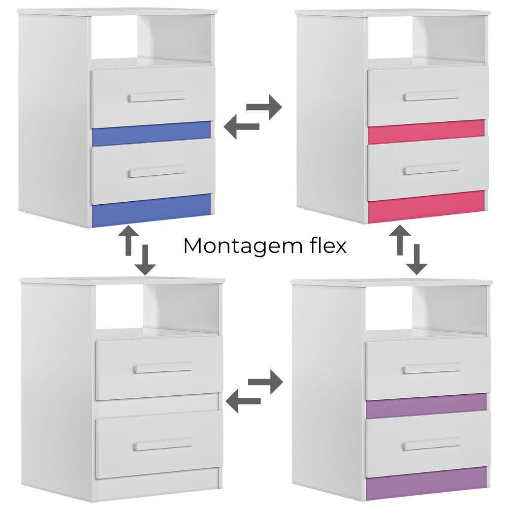 Kit 2 Mesas de Cabeceira Apolo 2 Gavetas 46 cm Branco Flex Moval