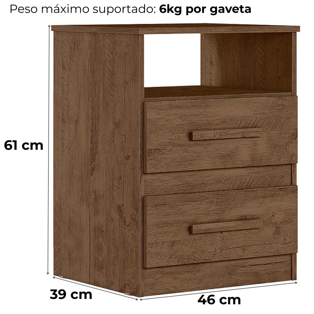 Kit 2 Mesas de Cabeceira Apolo 2 Gavetas 46 cm Castanho Wood Flex Moval