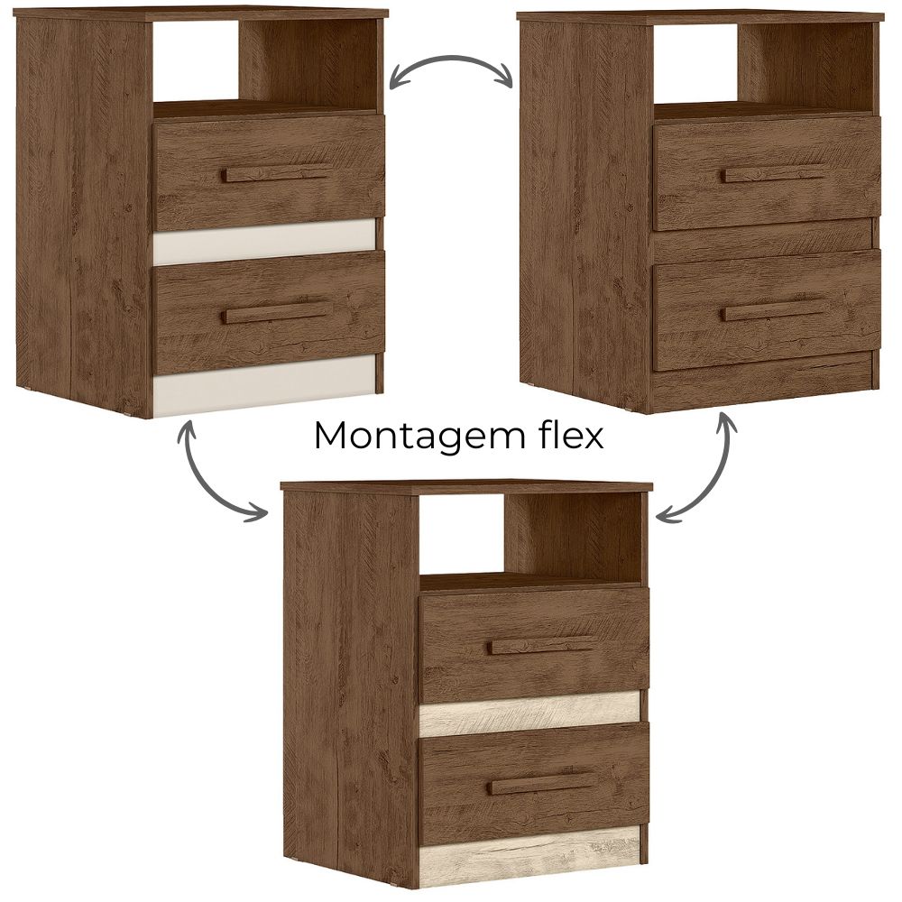 Kit 2 Mesas de Cabeceira Apolo 2 Gavetas 46 cm Castanho Wood Flex Moval