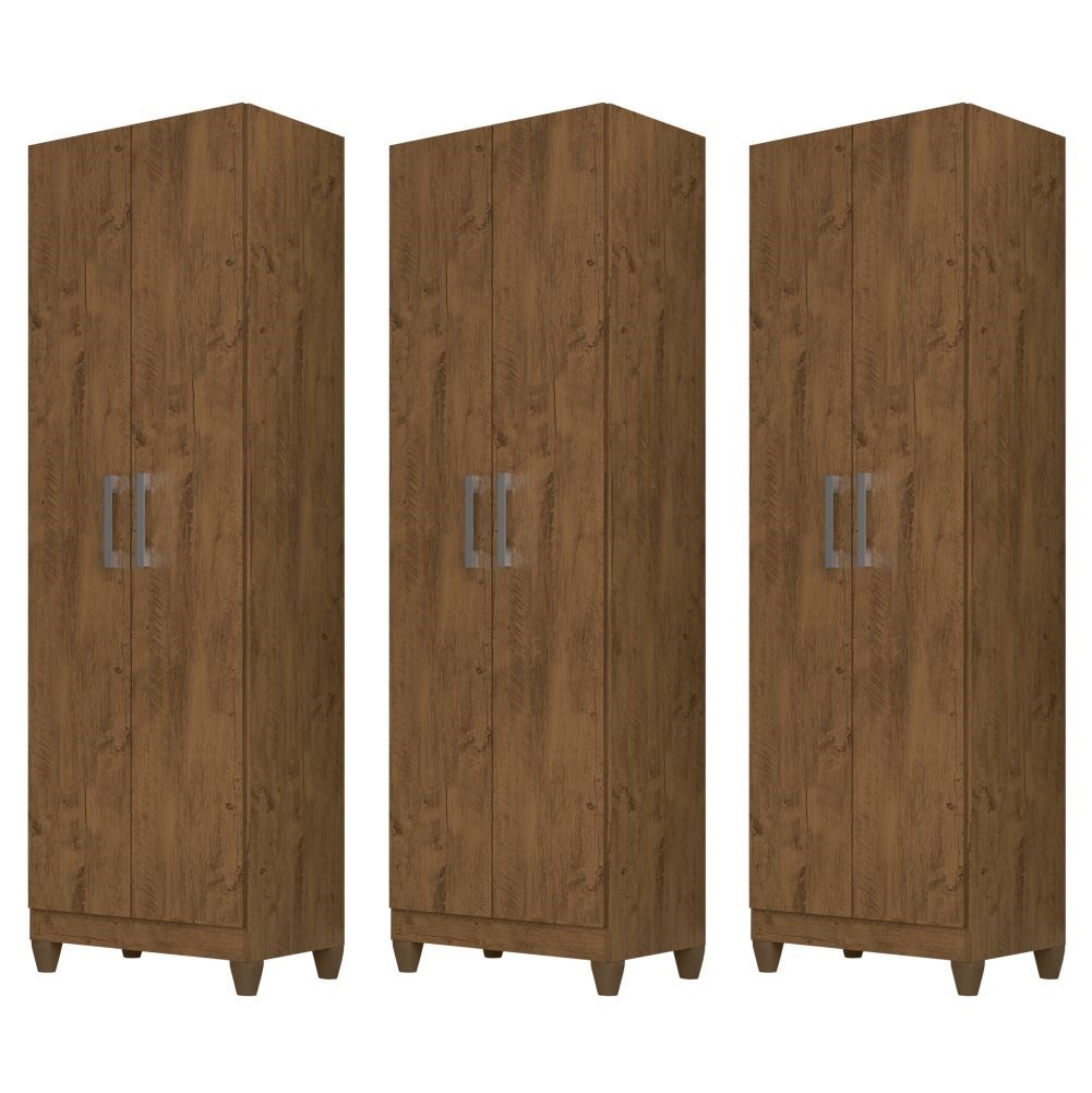 Kit 3 Armários Organizadores Multiuso Íris 2 Portas Castanho Wood - Moval