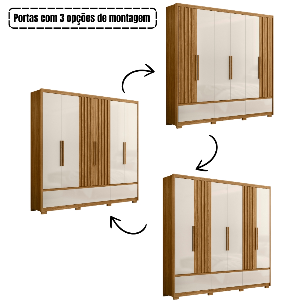 Guarda Roupa Casal Amazonas 6 Portas Freijó Off White Moval
