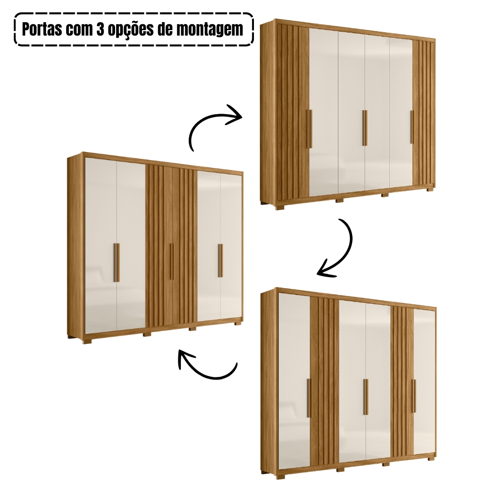 Guarda Roupa Casal Araguaia 6 Portas Freijó Off White Moval