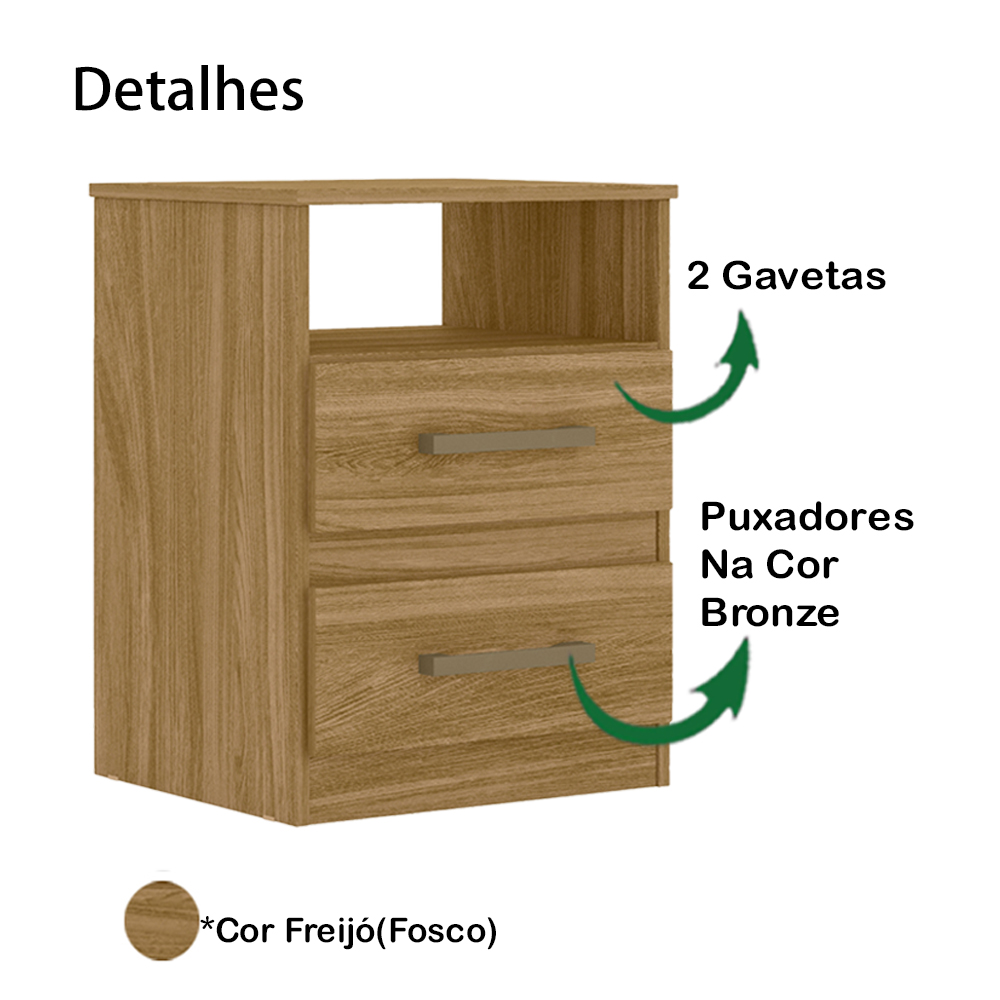 Mesa De Cabeceira 2 Gavetas 7090 Freijo Moval