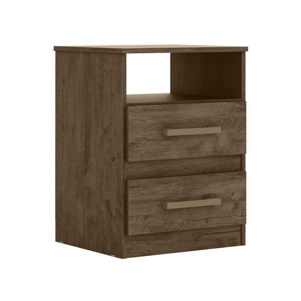 Mesa De Cabeceira 2 Gavetas 7093 Castanho Wood Avela Wood Off White Flex Moval