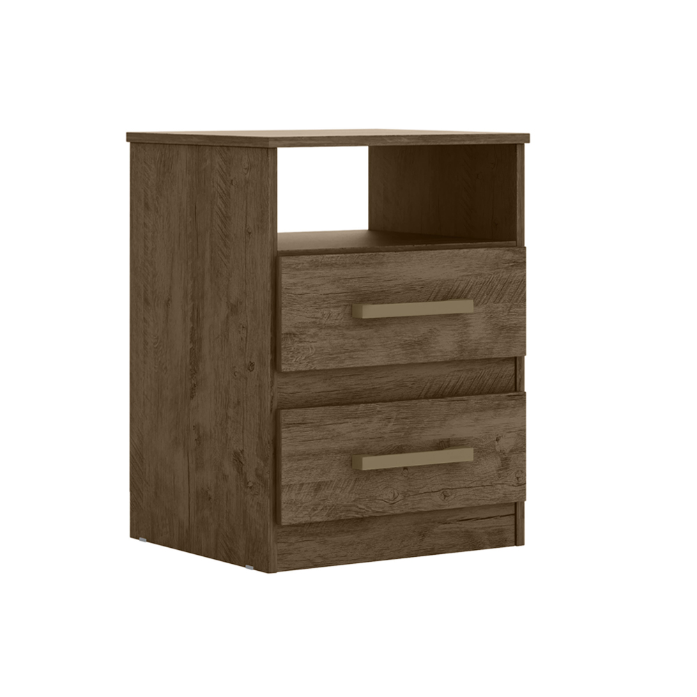 Mesa De Cabeceira 2 Gavetas 7093 Castanho Wood Avela Wood Off White Flex Moval