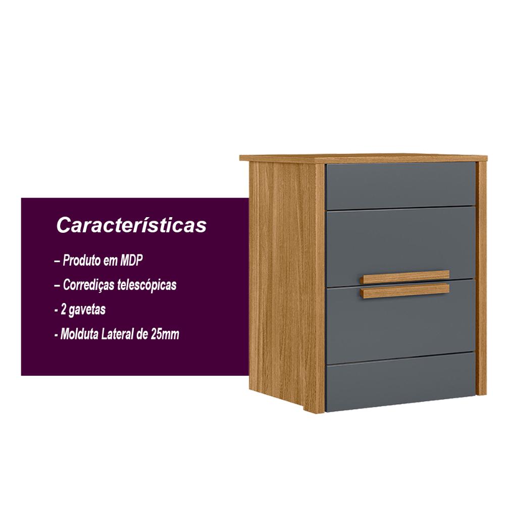 Mesa de Cabeceira 2 gavetas Dhara - Freijo / Cinza