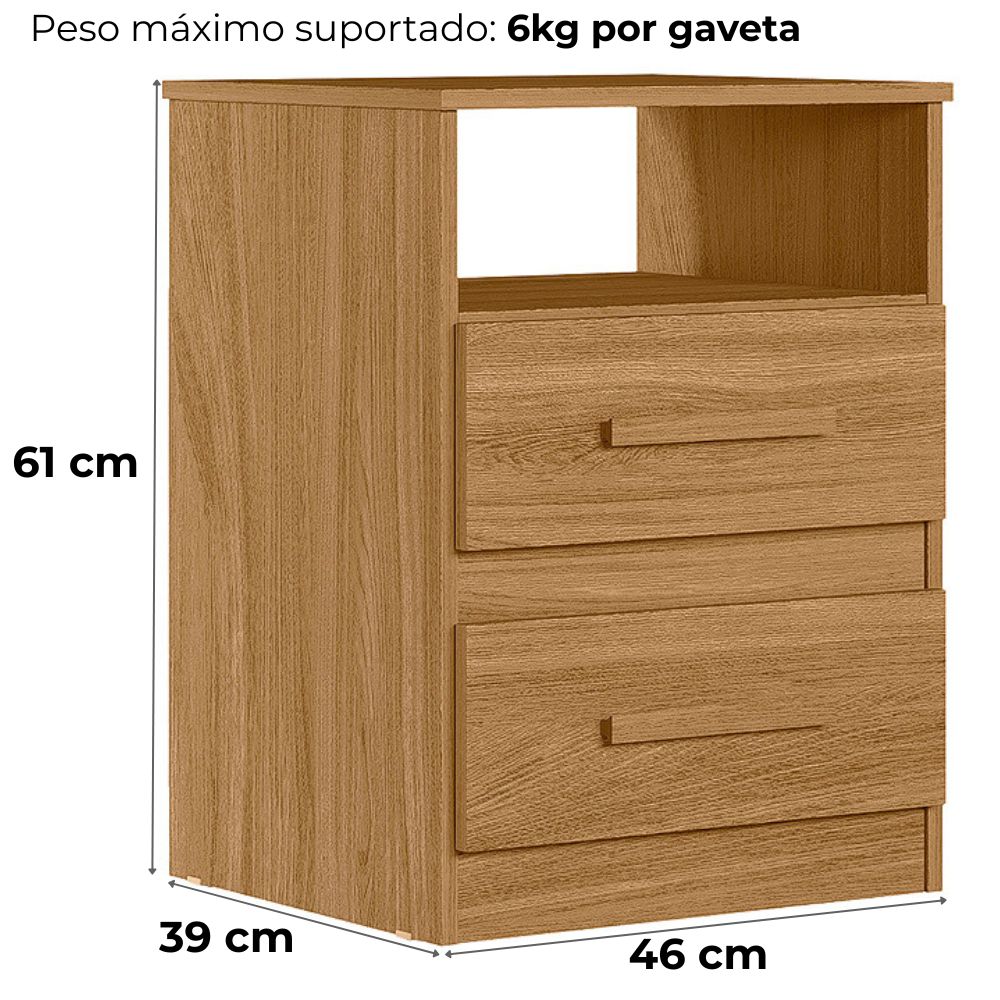 Mesa de Cabeceira Apolo 2 Gavetas 46 cm Freijo Moval