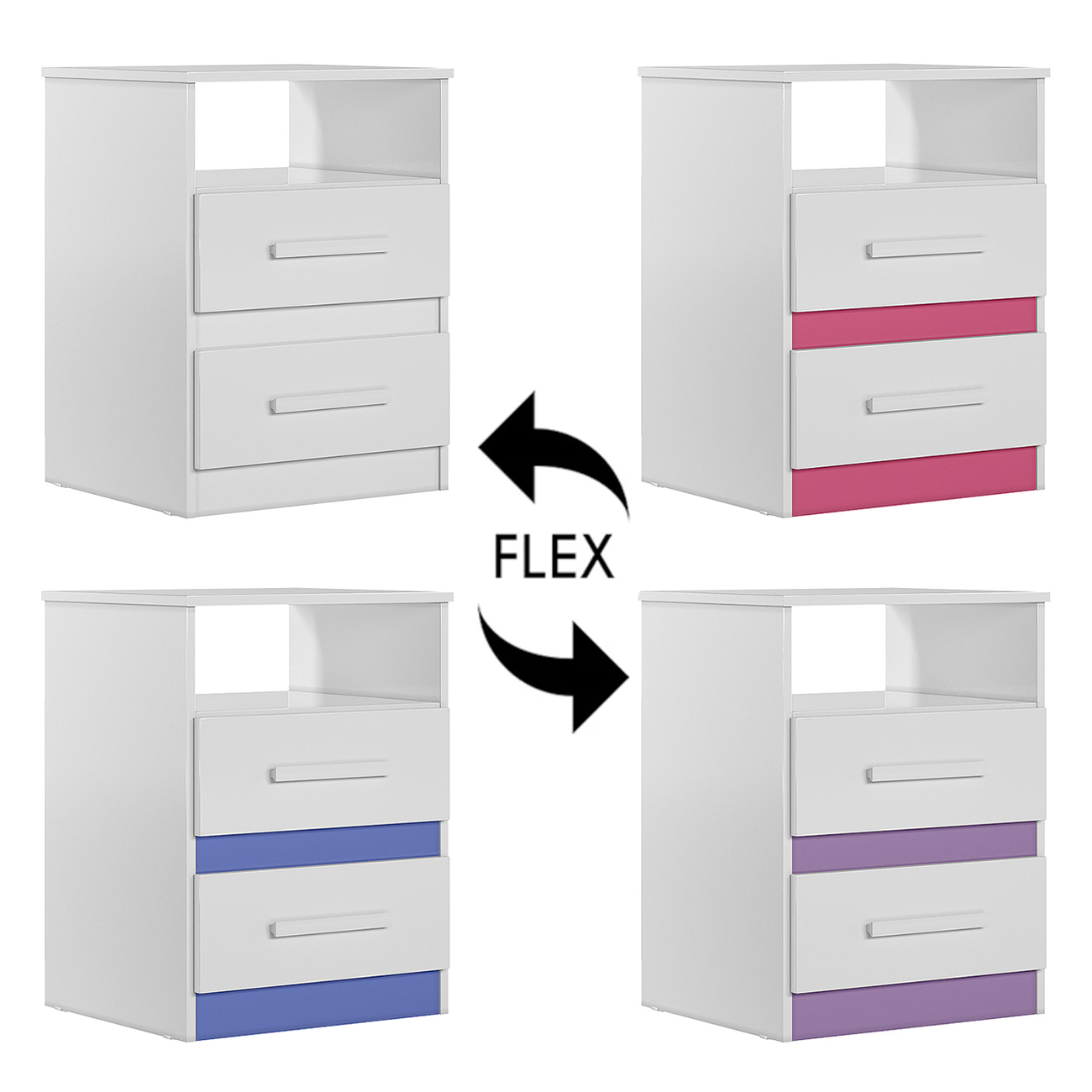 Mesa de Cabeceira Apolo Flex Branco com Rosa - Azul -  Lilás - Moval