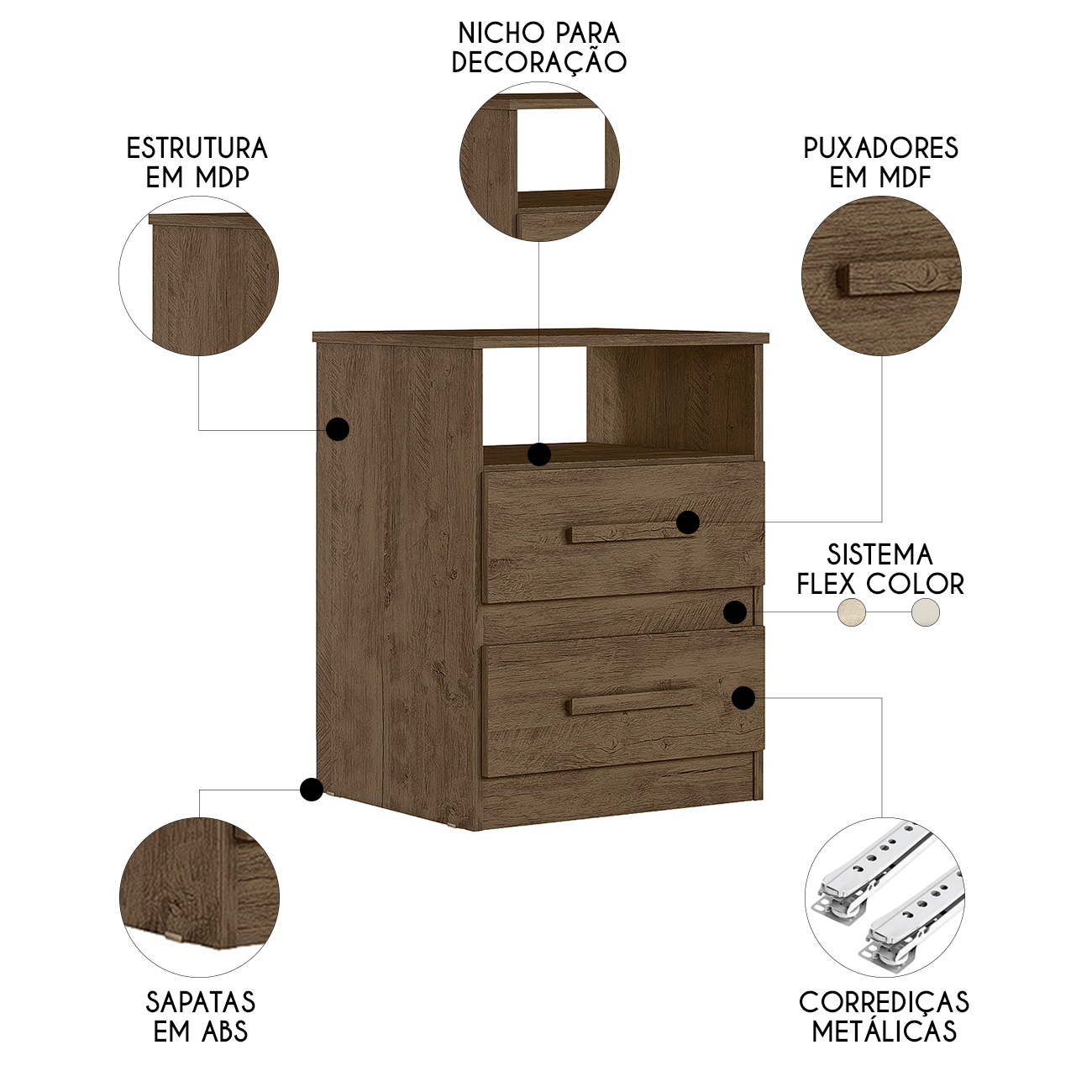 Mesa de Cabeceira Apolo Flex Castanho/Avelã - Moval