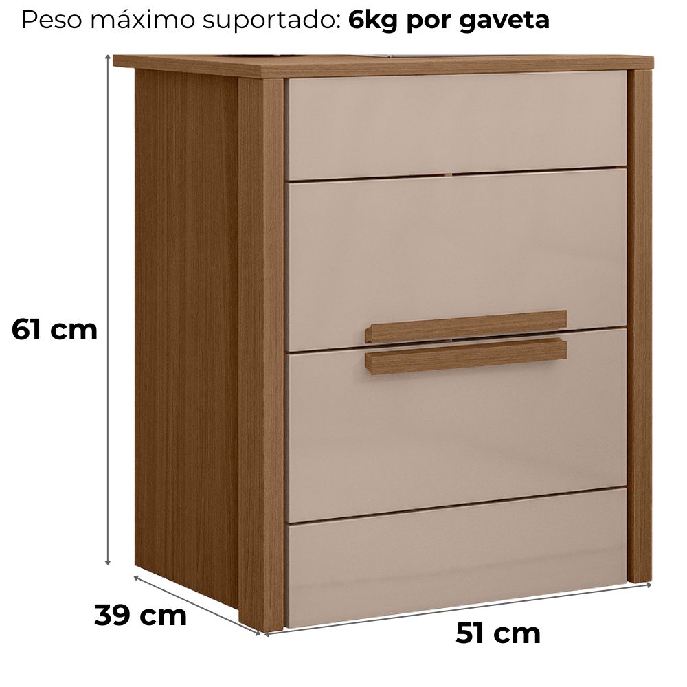 Mesa de Cabeceira Dhara 2 Gavetas 51 cm Carvalho Fendi Moval