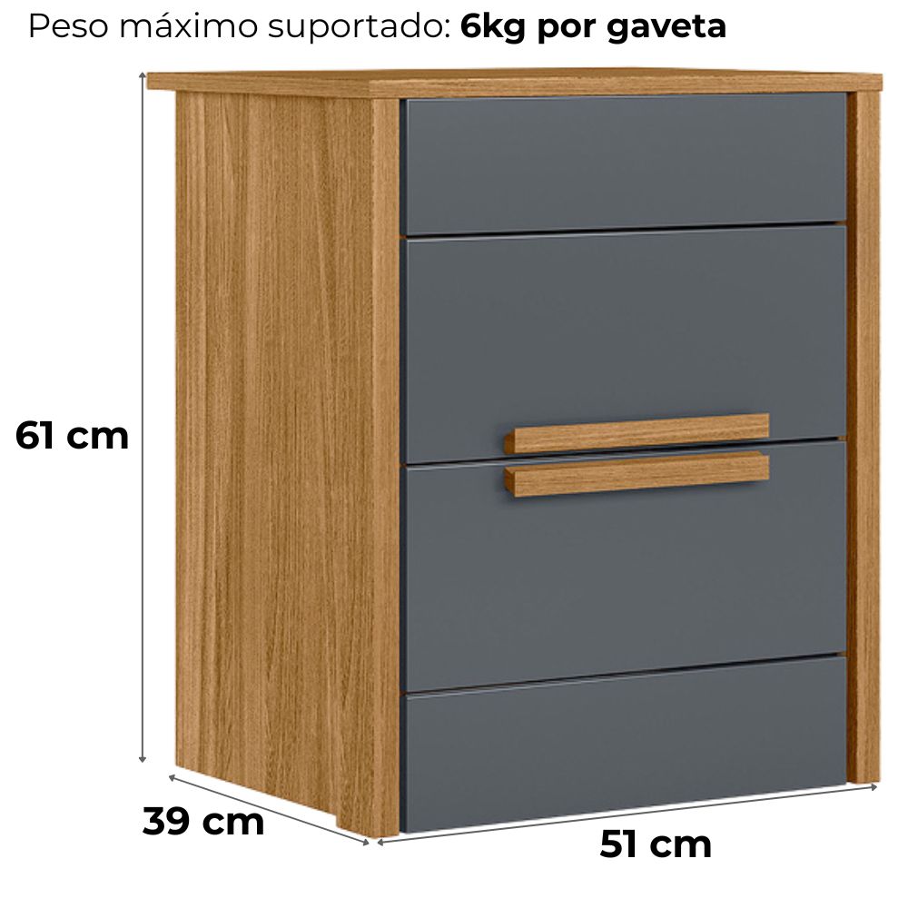 Mesa de Cabeceira Dhara 2 Gavetas 51 cm Freijo Cinza Moval