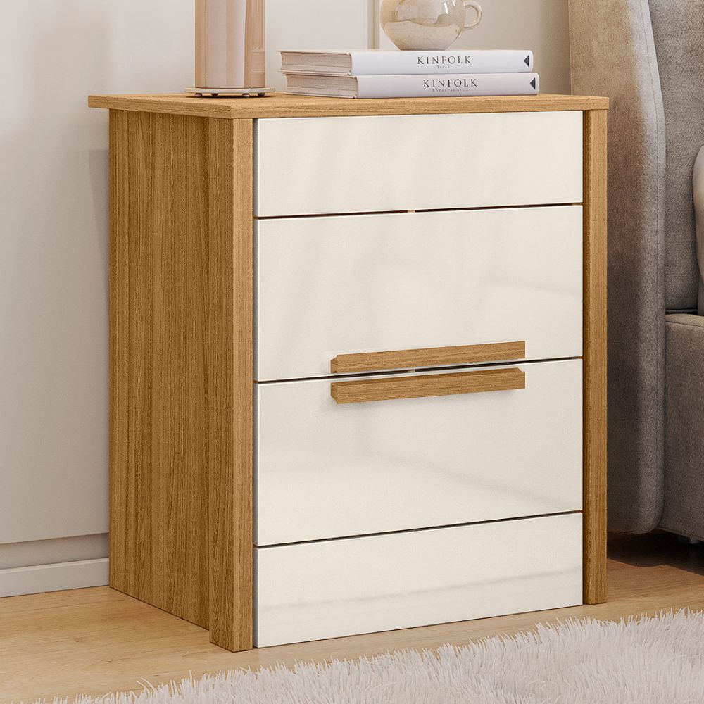 Mesa de Cabeceira Dhara 2 Gavetas 51 cm Freijo Off White Moval