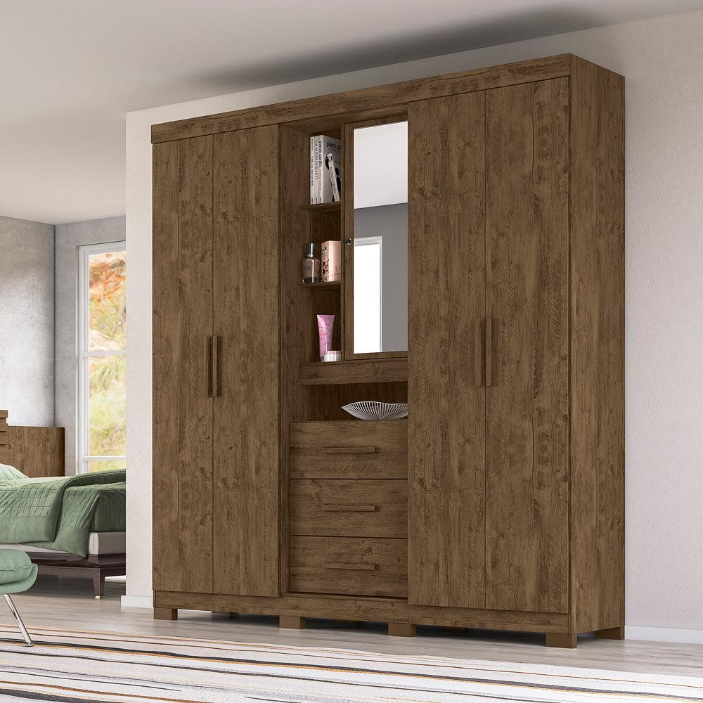 Roupeiro 5 Portas Lomond Com Espelho Castanho Wood