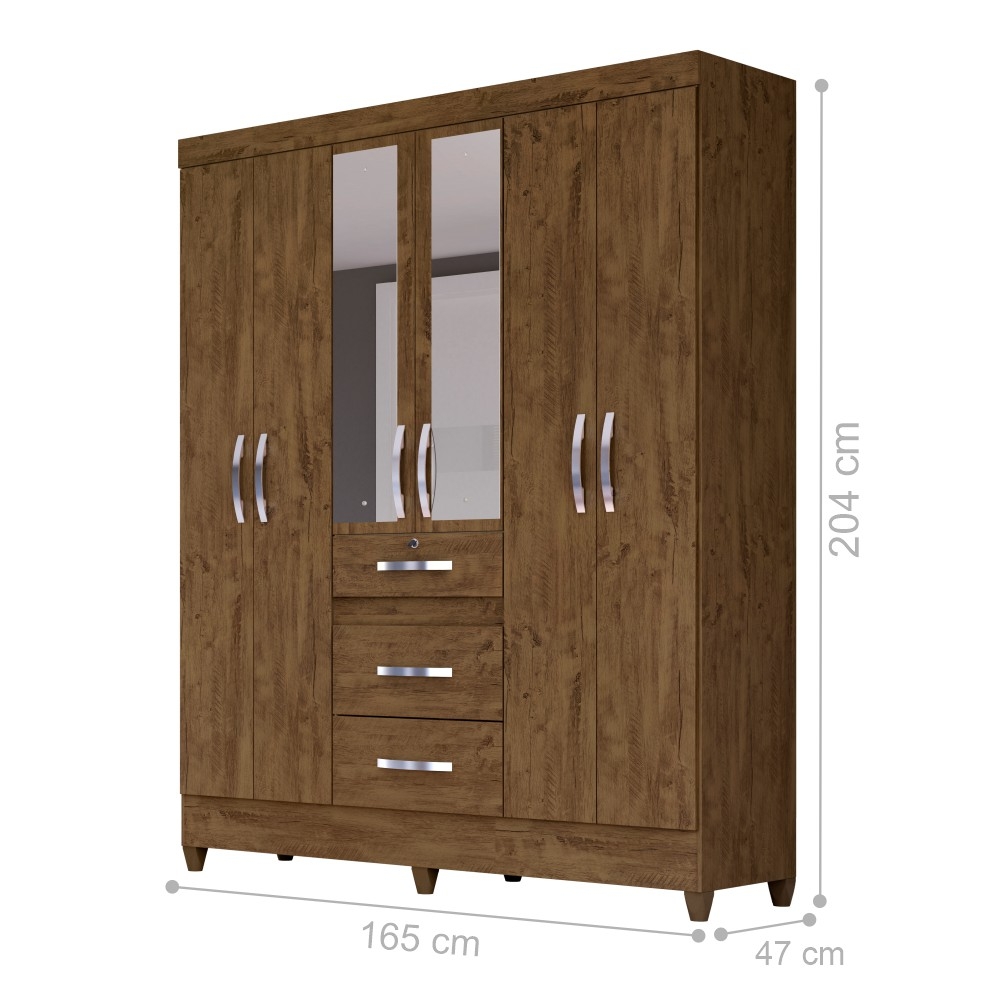 Roupeiro 6 Portas Andy Castanho Wood com Espelho
