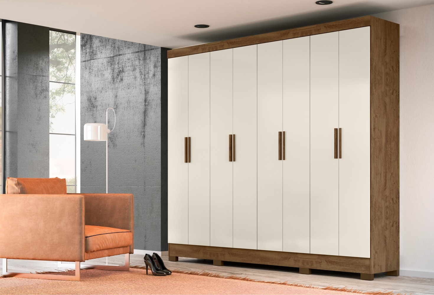 Roupeiro 8 Portas Gordon Castanho Wood Baunilha