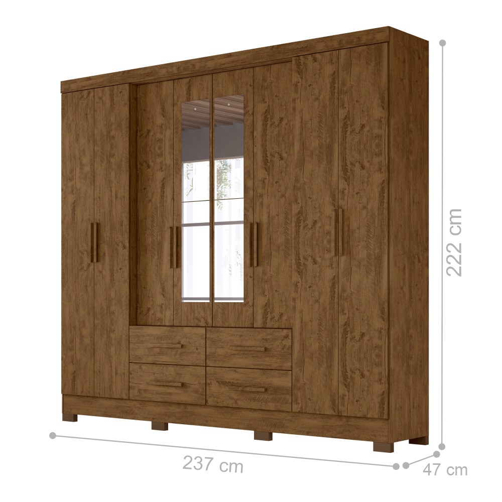 Roupeiro 8 Portas Timms Castanho Wood com Espelho