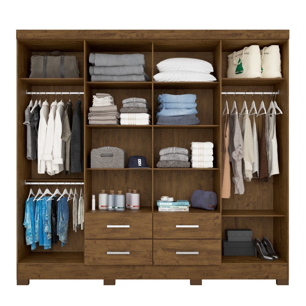 Roupeiro 8 Portas Timms Castanho Wood com Espelho