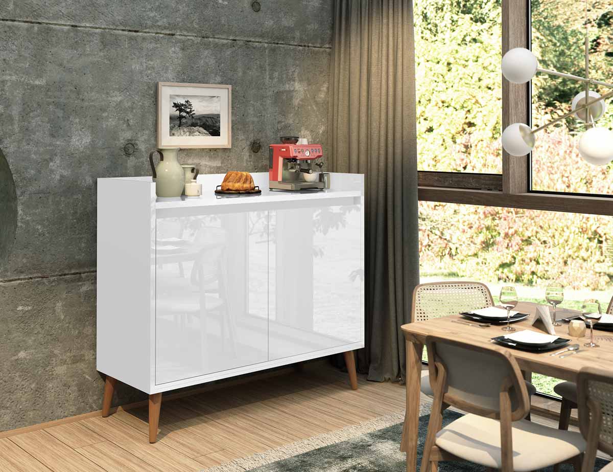 Balcão Buffet Retrô Delta 2 Portas Branco Gloss - MoveisAqui