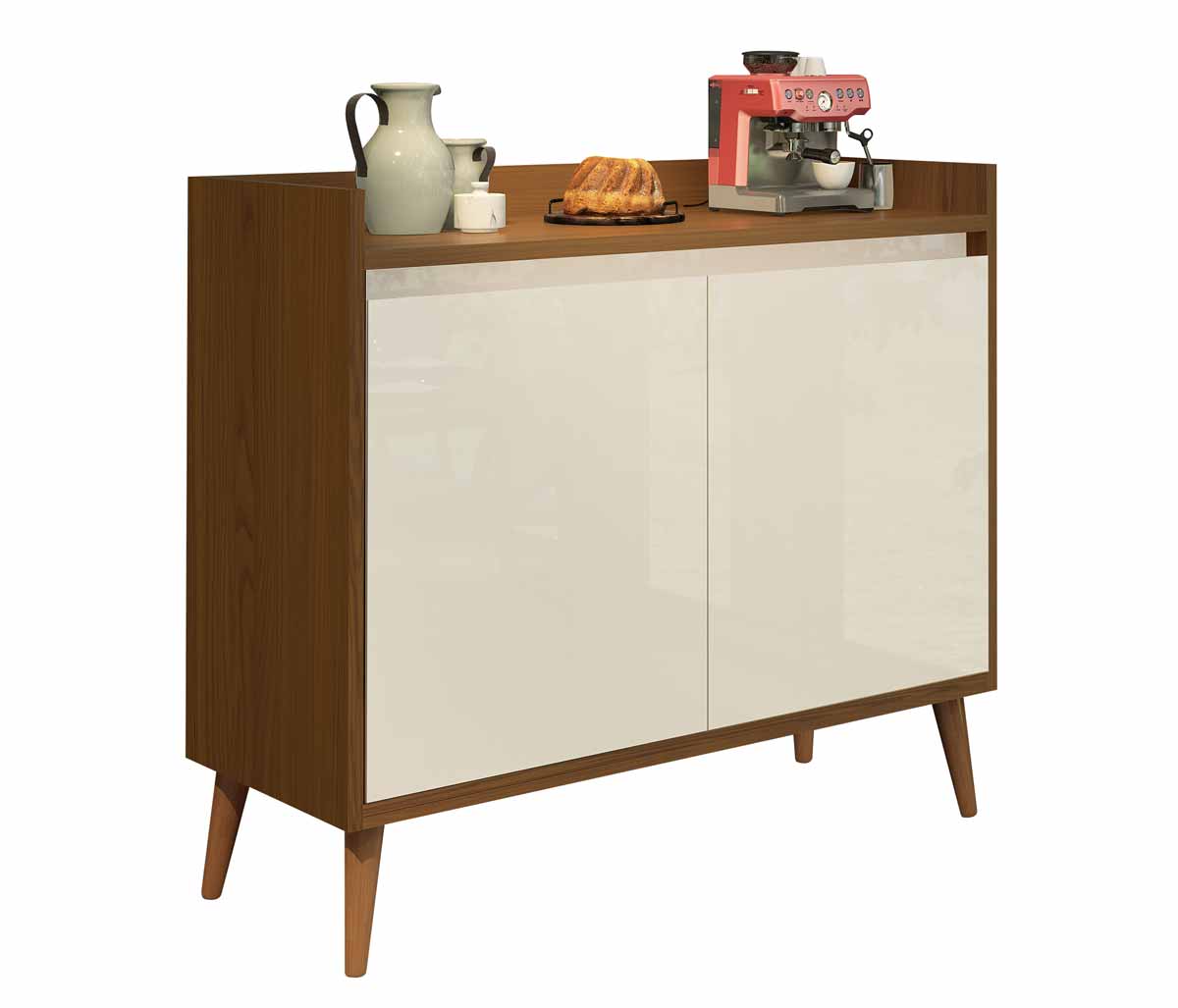 Balcão Buffet Retrô Delta 2 Portas Freijó com Off White - MoveisAqui