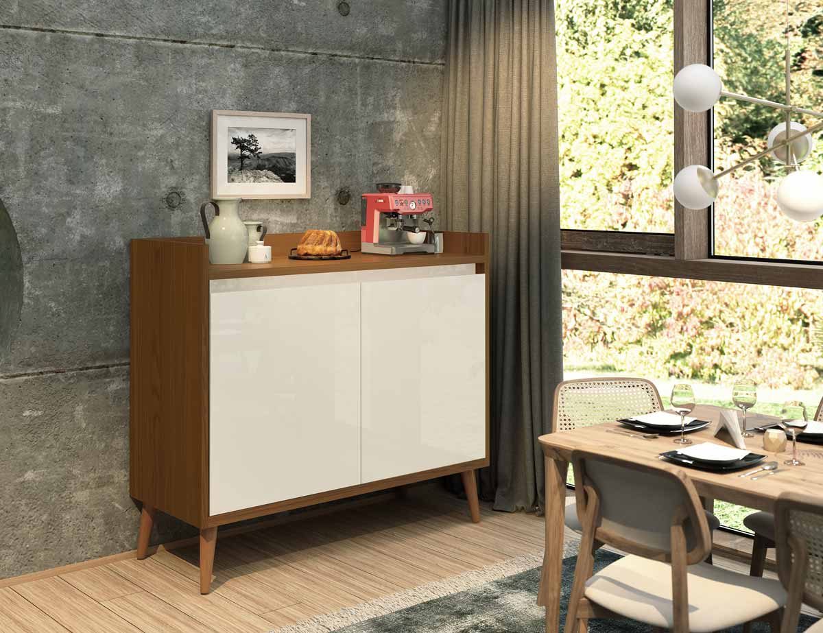 Balcão Buffet Retrô Delta 2 Portas Freijó com Off White - MoveisAqui
