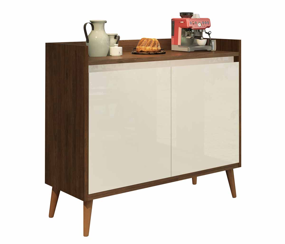 Balcão Buffet Retrô Delta 2 Portas Malbec com Off White - MoveisAqui