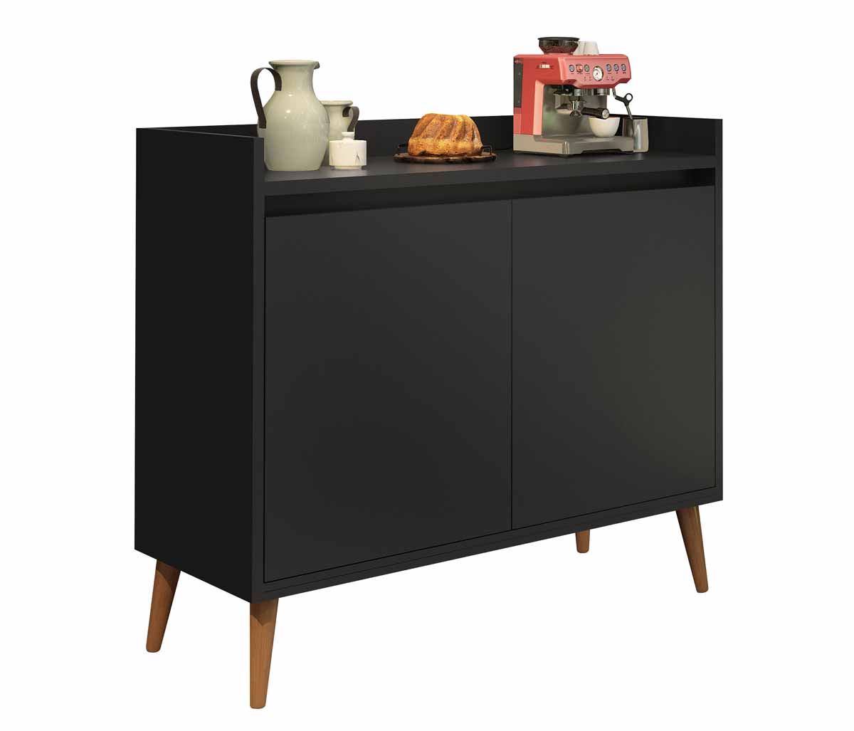 Balcão Buffet Retrô Delta 2 Portas Preto - MoveisAqui