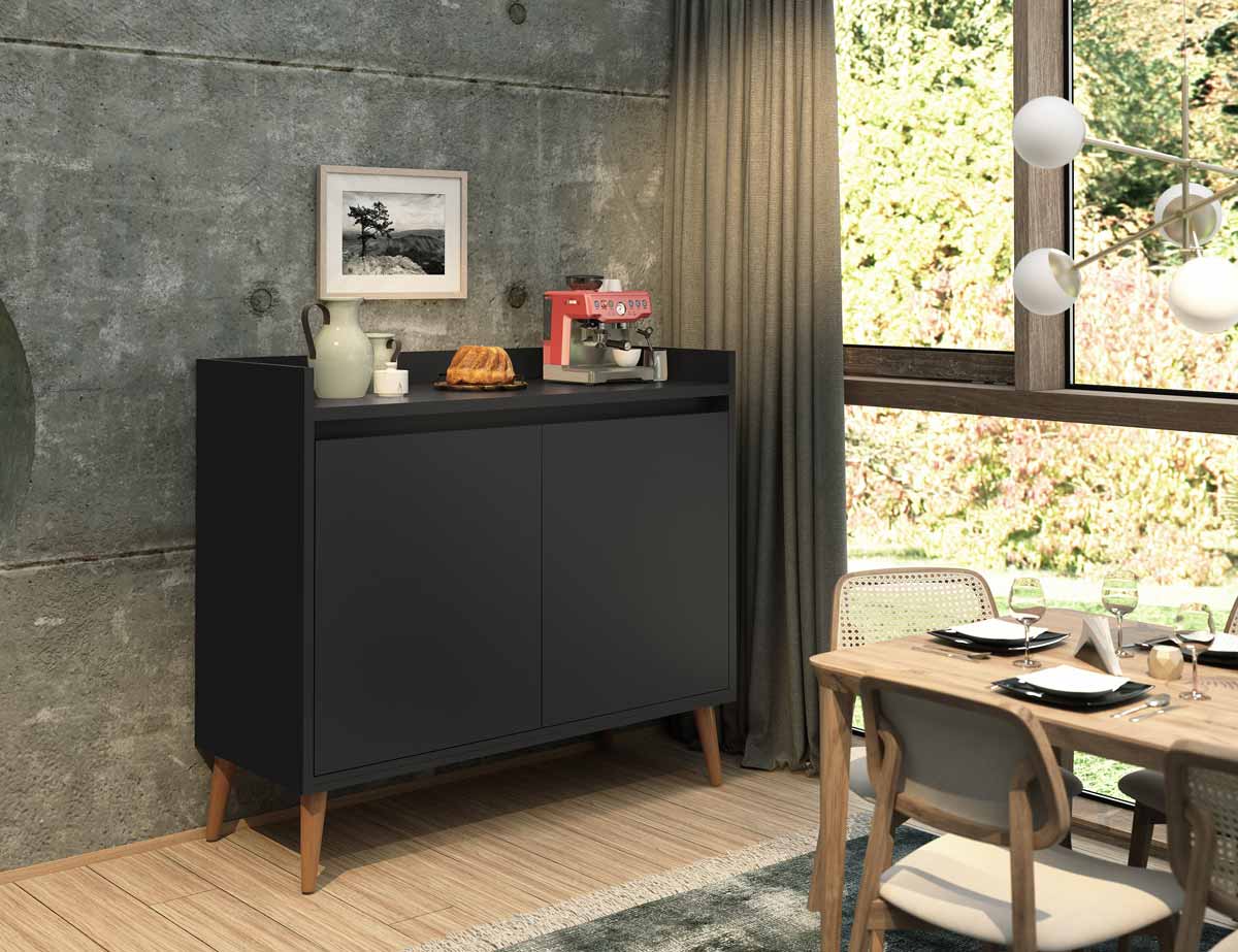 Balcão Buffet Retrô Delta 2 Portas Preto - MoveisAqui
