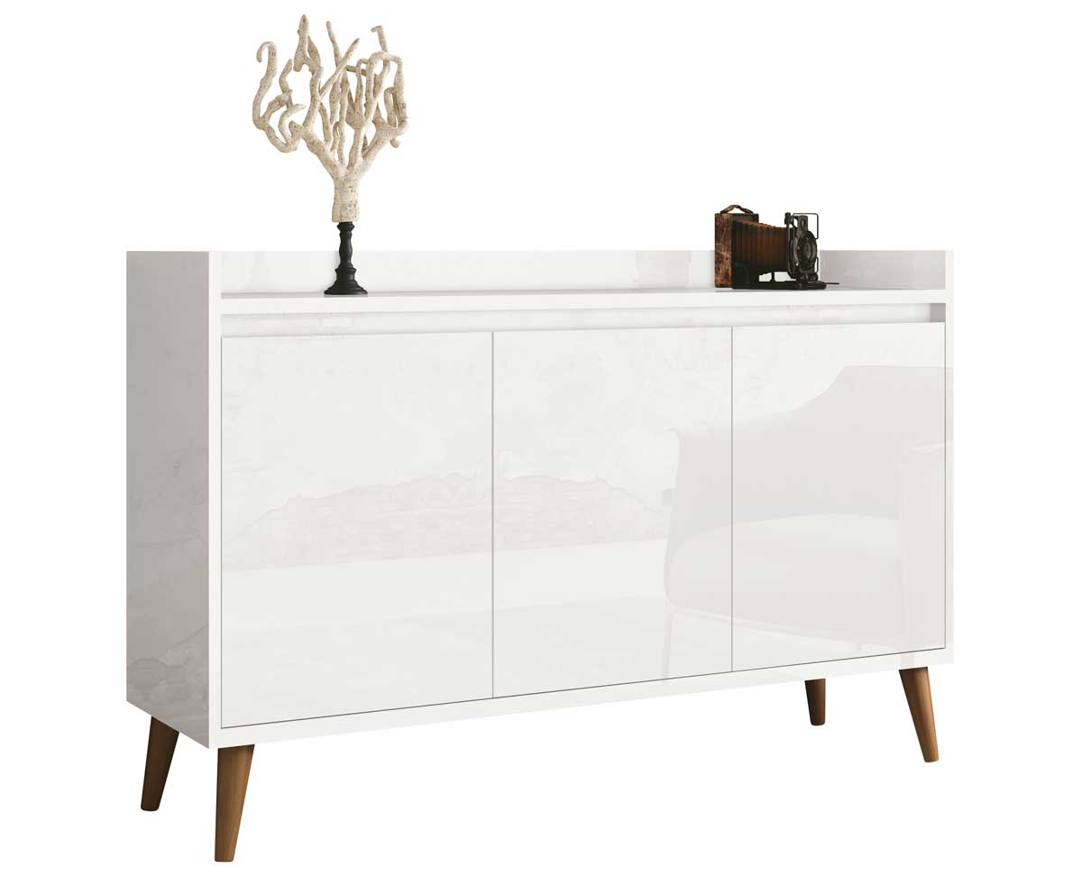 Balcao Buffet Retrô Delta 3 Portas Branco Gloss - MoveisAqui