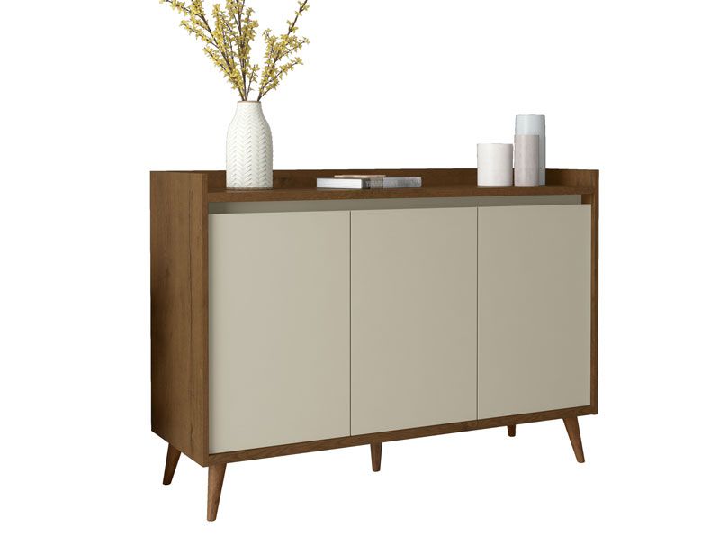 Balcao Buffet Retrô Delta 3 Portas Malbec com Off White - MoveisAqui