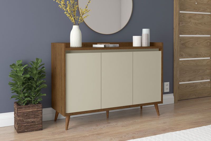 Balcao Buffet Retrô Delta 3 Portas Malbec com Off White - MoveisAqui