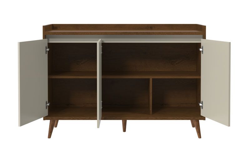 Balcao Buffet Retrô Delta 3 Portas Malbec com Off White - MoveisAqui