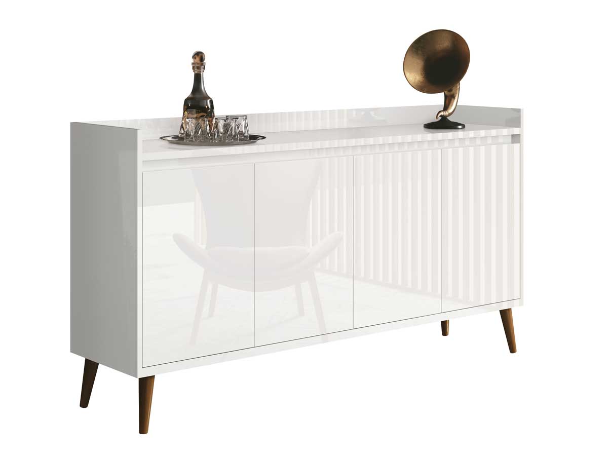 Balcao Buffet Retrô Delta 4 Portas Branco Gloss - MoveisAqui