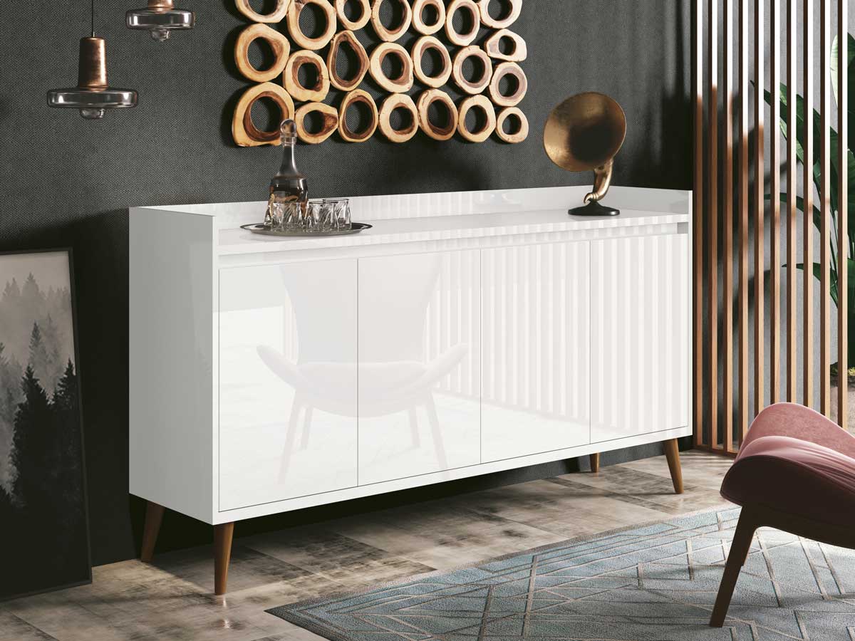 Balcao Buffet Retrô Delta 4 Portas Branco Gloss - MoveisAqui