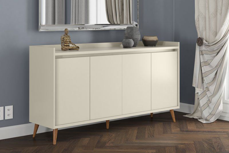 Balcao Buffet Retrô Delta 4 Portas Off White - MoveisAqui