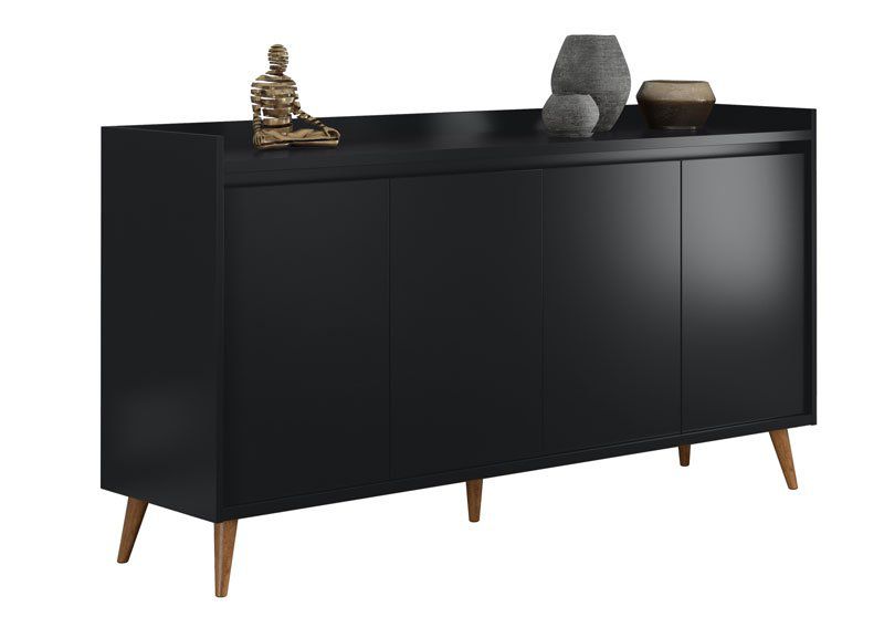 Balcao Buffet Retrô Delta 4 Portas Preto - MoveisAqui