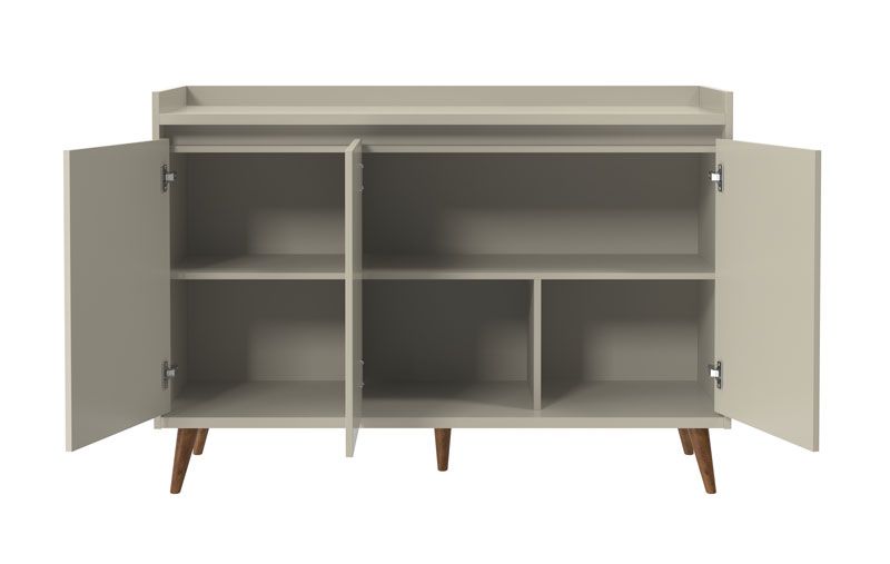 Balcao Buffet Retrô com Espelho Delta 3 Portas Off White - MoveisAqui