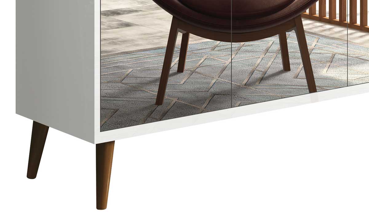 Balcao Buffet Retrô com Espelho Delta 4 Portas Branco Gloss - MoveisAqui