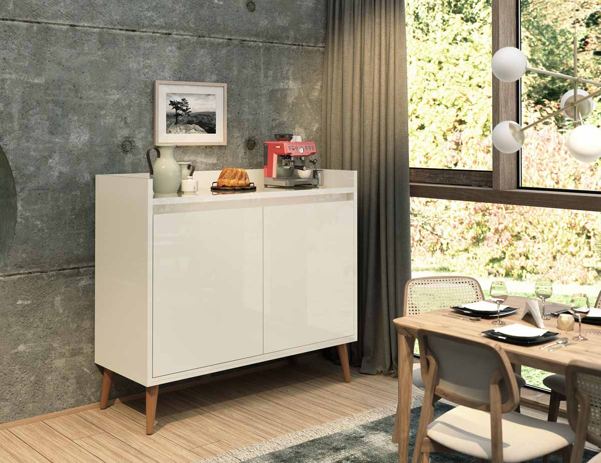 Buffet Aparador Retrô Clássico 2 Portas Off White - MoveisAqui