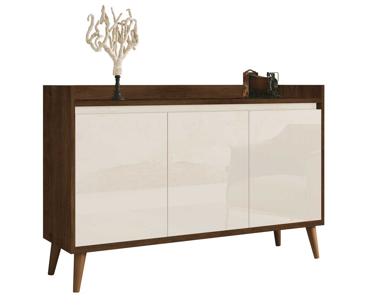 Buffet Aparador Retrô Clássico 3 Portas Malbec com Off White - MoveisAqui
