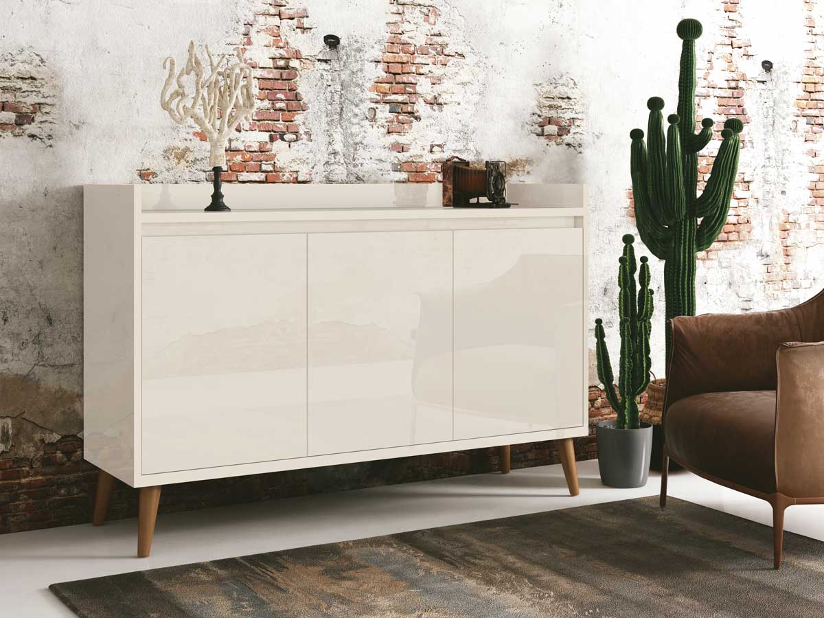 Buffet Aparador Retrô Clássico 3 Portas Off White - MoveisAqui